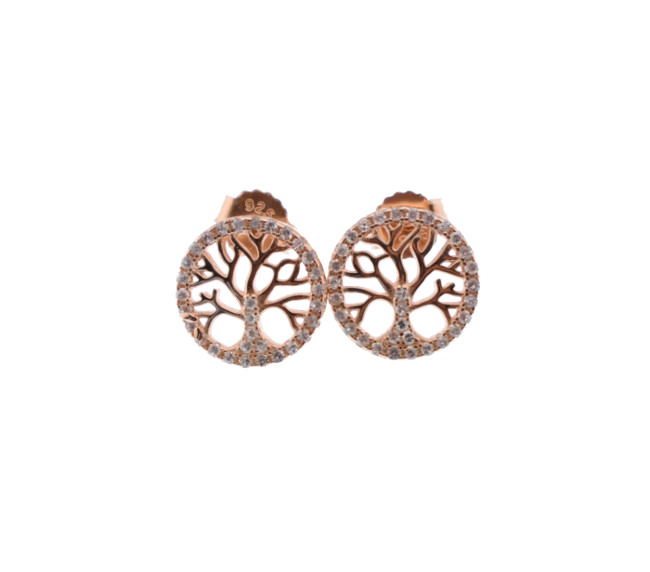 Pink Gold Plated Silver Earrings With the Tree of Life