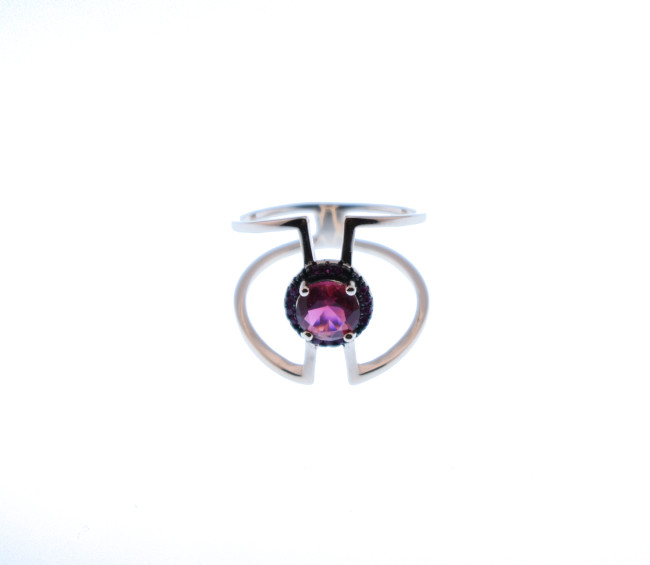 Pink Gold Plated Silver Ring With Black and Ruby Zircons