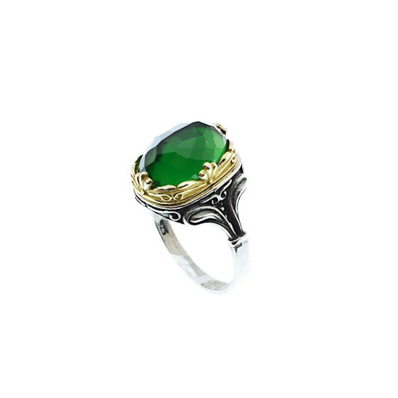 Ασημόχρυσο Δαχτυλίδι με Πράσινο Ζιργκόν